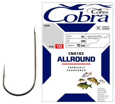 Крючки с лесочный поводком Cobra ALLROUND 70 см, 0.16 мм, разм. 8, 10шт.,CNC101-008