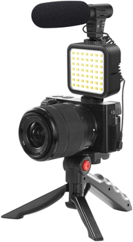 Zestaw blogera Platinet mikrofon + lampa LED + tripod + uchwyt to telefonu (PMVG4IN1)