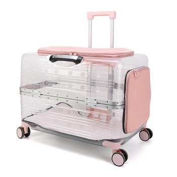 Чемодан‑переноска для животных на колёсах прозрачная CP-305 Pink