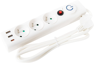 Мережевий фільтр Fiesta 3 розетки 3 USB 1.5 м White (FL3F15WUSB)