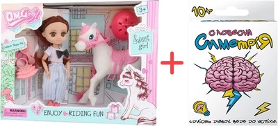 Набір Лялька Qunxing Toys Мія з конем Брюнетка + Гра настільна Словесна симетрія (6902241800934_1)
