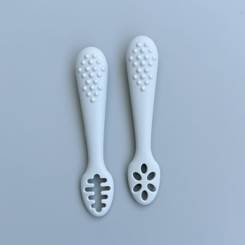 Прибори pre-spoon для годування, ложка і виделка дитячі силіконові, колір Сірий
