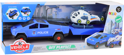 Zestaw zabawek Lean Toys DIY Nowoczesne auto z helikopterem i lawetą do rozkręcania Niebieskie (18661) (5905991018506)