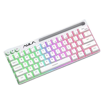 Мультимедийная мини-клавиатура Aula F3061 белая с RGB подсветкой и подставкой для телефона мембранная проводная