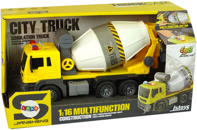 Betoniarka obrotowa Lean Toys z dźwiękiem i światłami 1:16 Żółta (11074) (5905214973971)