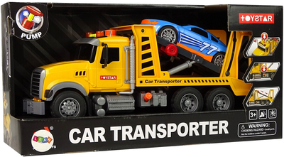 Auto transportowe laweta Lean Toys z rampą oraz z dźwiękiem i światłami Żółte 99527) (5904204755498)