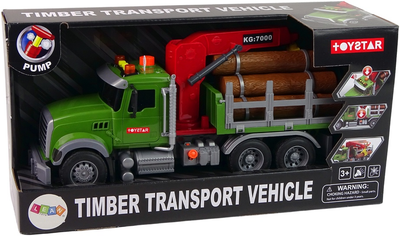 Ciężarówka Lean Toys z dźwigiem do transportu bali drewna z dźwiękiem (12965) (5905323211414)