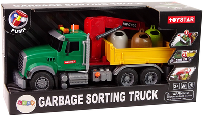 Ciężarówka Lean Toys do transportu koszy na śmieci z dźwigiem i efektami dźwiękowymi (12966) (5905323211421)