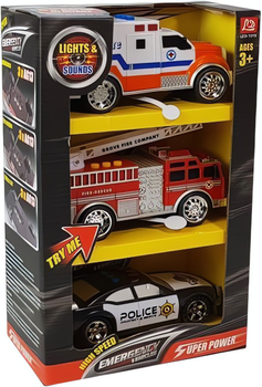 Zestaw samochodzików służb specjalnych Lean Toys wóz strażacki, samochód policyjny, karetka pogotowia (4459) (5905323219250)