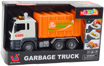 Śmieciarka Lean Toys z koszami na śmieci ze światłami i dźwiękami 1:14 Pomarańczowa (21438) (5905991038344)