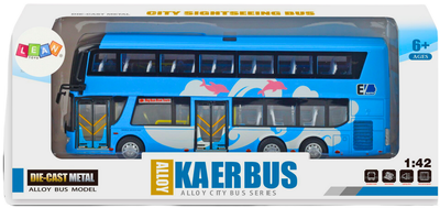 Autobus piętrowy Lean Toys wycieczkowy metalowy ze światłami 1:42 Niebieski (20341) (5905991026303)