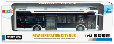 Autobus elektryczny Lean Toys miejski metalowy ze światłami 1:42 Biały (20339) (5905991026280)