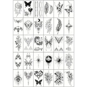 Набор временных тату «Черные мини» Fresh Tattoo black-tattoo-mini-set-30 из 30 черных по 9,5 х 5,5 см