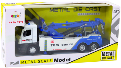 Ciężarówka z dźwigiem Lean Toys z dwoma hakami metalowa ze światłami i dźwiękami Biało-niebieska (18670) (5905991022770)