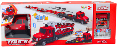 Laweta Lean Toys Lora zmieniana w tor wyścigowy 2 w 1 ze światłami dźwiękami znakami i autkami Czerwona (18672) (5905991018247)