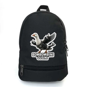 Рюкзак школьный Брейнрот Бомбомбини гусини итальянский мем (School Bag BIG brainrot mem Bombombini Gusini - 01) черный (43 х 30 х 17 см)