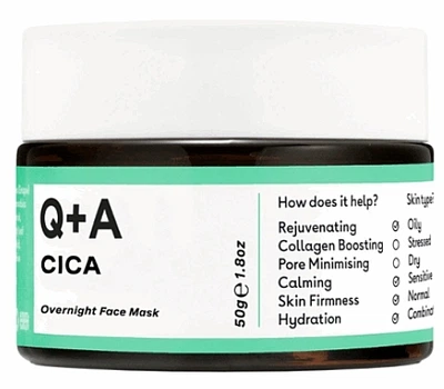 Успокаивающая маска для лица с центеллой азиатской - Q+A Cica Overnight Face Mask 50g (1483205-38468781)