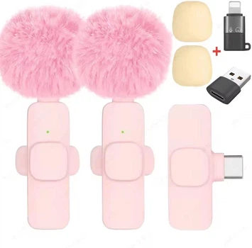 Беспроводные петличные микрофоны для смартфона Android iPhone Wireless Lavalier Type-C Lightning Розовый