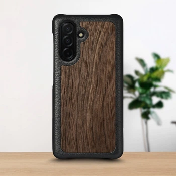 Кожаная накладка Stenk WoodBacker для Samsung Galaxy A26 Чёрный (79343)