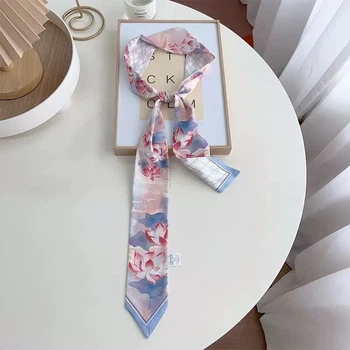 Хустинка-стрічка твіллі для волосся на шию на руку на сумку Honey Fashion Accessories рожево-блакитний (12-336)