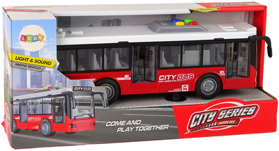 Autobus Lean Toys na baterie ze światłami dźwiękami i napędem frykcyjnym 1:16 Czerwony (16957) (5905884456163)