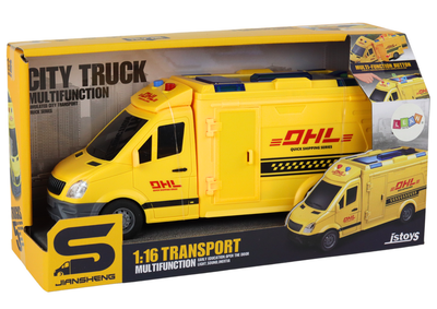 Auto dostawcze Lean Toys z napędem frykcyjnym otwieranymi drzwiami światłami i dźwiękami 1:16 Żółte (17840) (5905991006909)