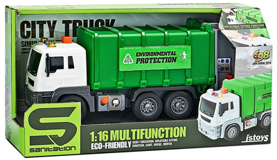 Śmieciarka Lean Toys Segregowanie z napędem frykcyjnym i efektami dźwiękowymi Zielona 1:16 (20268) (5905991025511)
