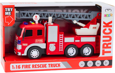 Wóz strażacki Lean Toys z wysięgnikiem z wodą światłami dźwiękami i napędem 1:16 Czerwony (20103) (5905991022954)