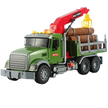 Ciężarówka z dźwigiem Lean Toys do transportu drewna ze światłami i dźwiękami (20486) (5905991027737)