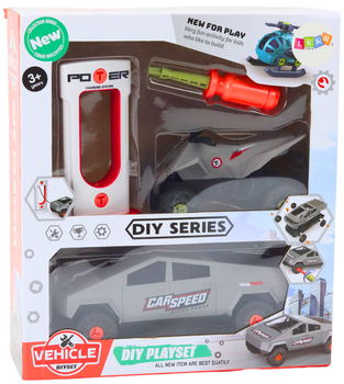 Zestaw zabawek Lean Toys DIY Nowoczesne auto z quadem do rozkręcania Szare (18664) (5905991018537)