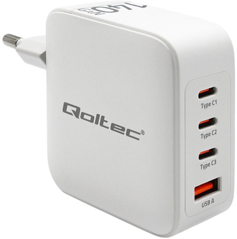 Ładowarka sieciowa Qoltec GaN 140W 5-20V 3x USB-C PD 1x USB QC 3.0 White (5901878518282)