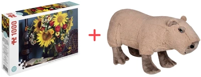 Набор Пазл DGT-PUZZLE Натюрморт Подсолнухи 1000 элементов + Подарочная игрушка DGT-PLUSH Капибара (4820266221348_1)