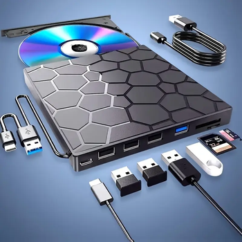 Внешний дисковод для ноутбука USB внешний привод CD/DVD 8 функций поддержка Windows и Linux Черный