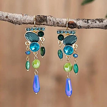 Сережки Кольорові камінці Fashion Earrings різнобарвні