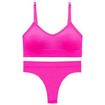 Комплект женского белья Lesko 6608# Розовый электрик L в текстуре косичка трусы и топ
