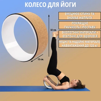 Колесо для йоги и фитнеса (йога кольцо) пробковое 32х13см OSPORT Fit Wheel Yoga (MS 4199) Белый
