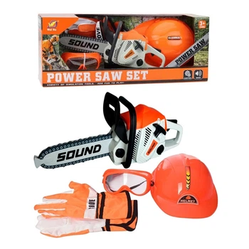 Игровой набор детская бензопила Power Saw на батарейках Cayee пила перчатки очки каска