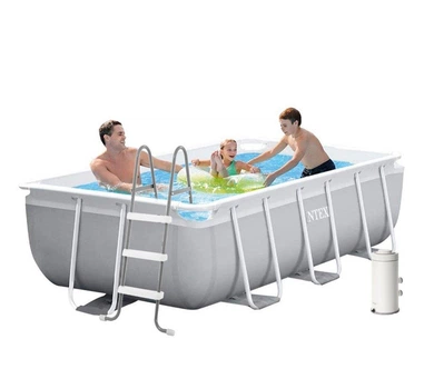 Прямоугольный каркасный бассейн Intex 26784 с чашей с насосом ПВХ 2006 л/час и лестницей 300х175х80 см Серый (127-9-26784)