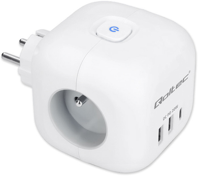 Rozgałęźnik sieciowy Qoltec Power Cube 3x AC + 2x USB + 1x USB-C PD 20W White (5901878525488)