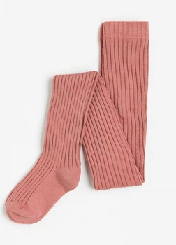 Колготки трикотаж бавовняні в рубчик для дівчинки H&M 1083839-6 074 см (6-9 months) бордовий