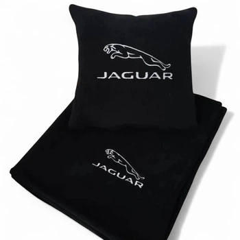 Плед и подушка в авто с вышитым логотипом JAGUAR черный флис 260г/м2 размер S