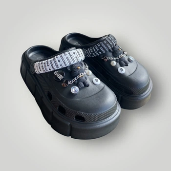 Женские кроксы Progress на платформе черные с джибитсами Progress 152-2-4 40р
