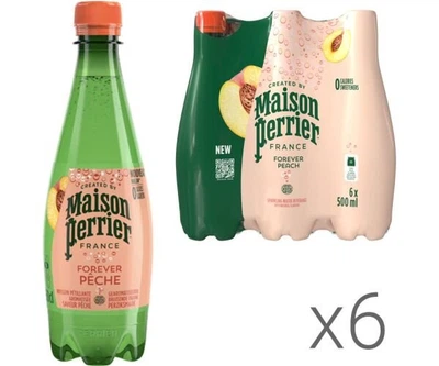 Упаковка минеральной газировки со вкусом Персика Maison Perrier Forever Peche, 6 шт. х 0,5 л, без сахара, ПЭТ