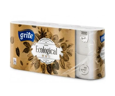 Туалетний папір тришаровий Grite Plius Ecological, 8 рул., 14 м, 135 відривів