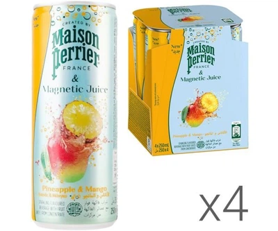 Упаковка сокосодержащего напитка со вкусом Ананаса и Манго Perrier & juice, 4 шт. х 0,25 л, ж/б