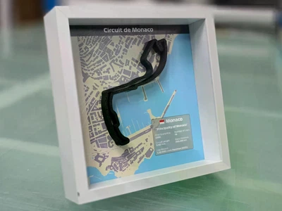 Об'ємна Біла Рамка з Чорною 3D Трасою Monaco Circuit (Circuit de Monaco) / Monte Carlo / Монако в Масштабі 1:40 000 / F1 Frame 27x27x6