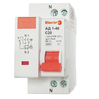Дифференциальный автомат ElectrO АД 1-40 1P+N 20 А 10 мА 4.5 кА С (45AD4020E10)