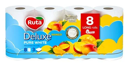 Туалетний папір Ruta Deluxe Pure White Mango білий, 3-шаровий, 8 рулонів