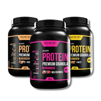 Набор гранолы с протеином Power Protein 4 Nuts, Wild Berries и Choco Nuts, 3000 г Gregory Mill GG-10-508