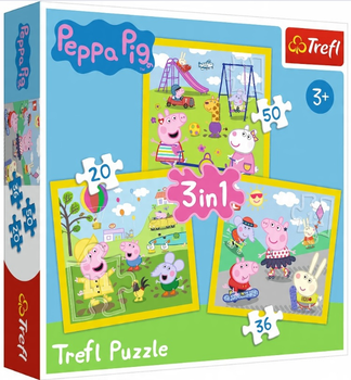 Zestaw Puzzle Trefl Wesoły dzień Peppy 3 w 1 20/36/50 elementów 34849 (5900511348491)
